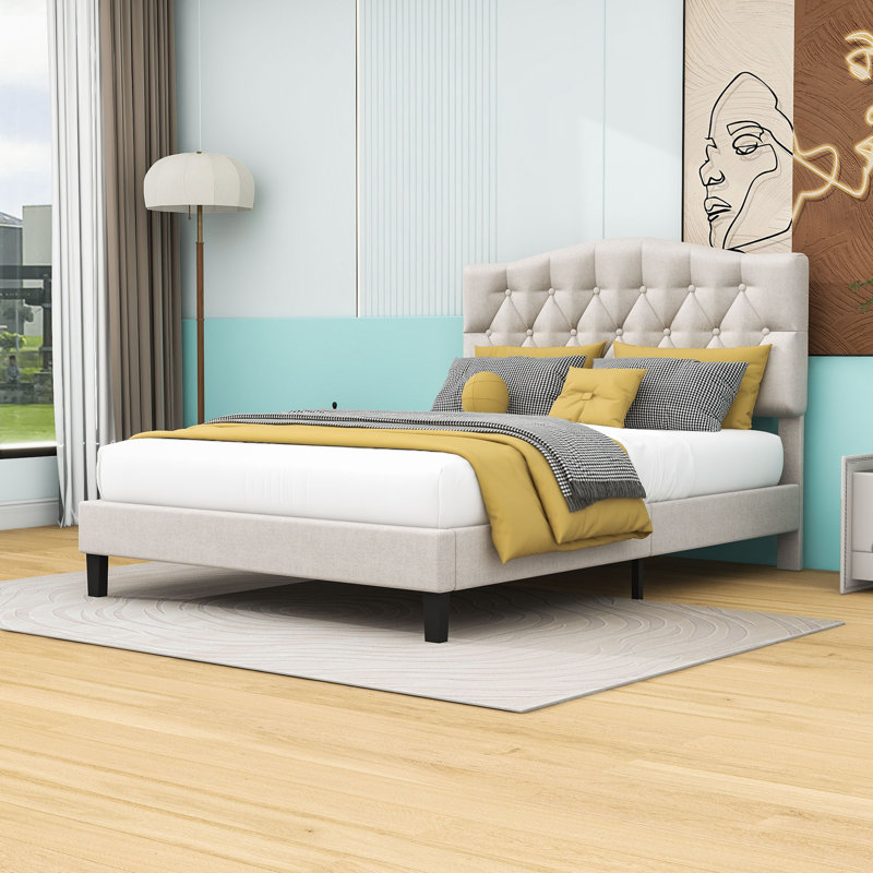 Tufted Upholstered Low Profile Platform Bed, Full