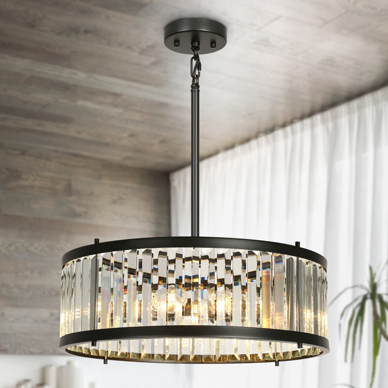 Lustre tambour en cristal noir à 6 lumières à intensité variable de 23,6 po Shoshoni Certifié ETL