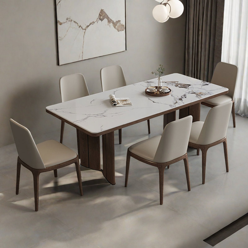 Solid Wood and Sintered Stone Dining Table set, 29.52"H x 62.99"L x 35.43"W