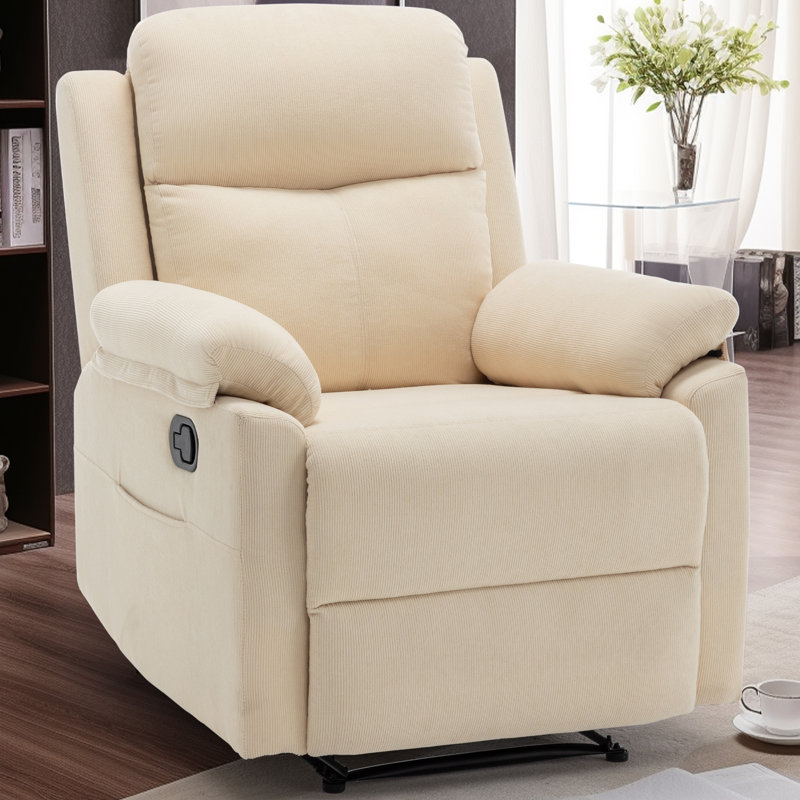 Manual Recliner Chair ,Small Recliners For Small Space, Soft Fabric Upholstered Recliner With Side Pocket, Teal
