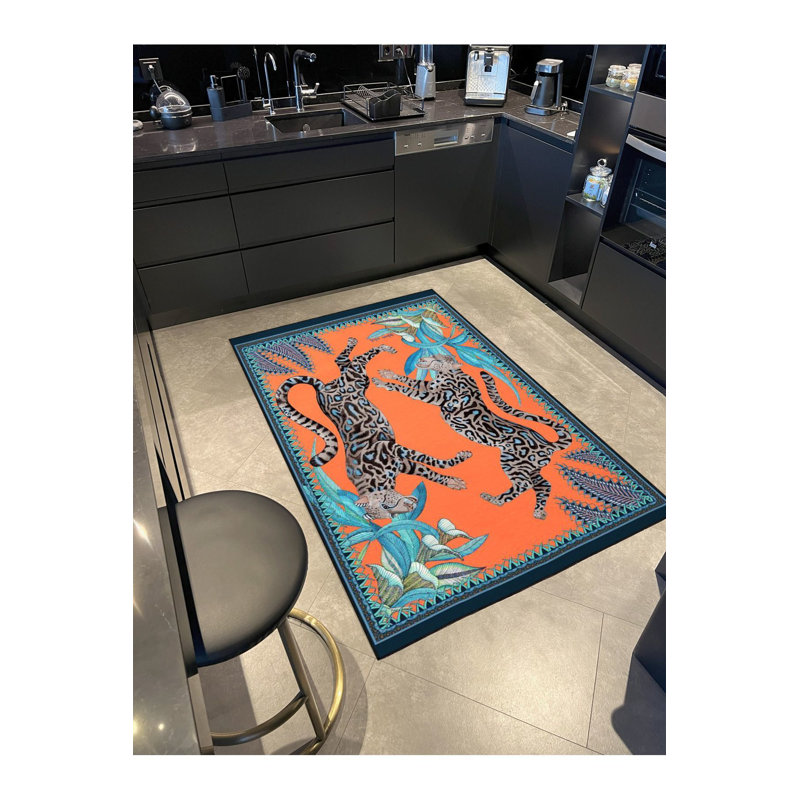 Tapis décoratif orange à motif animal léopard, Rectangle 3 pi 9,81 po x 6 pi 6,74 po