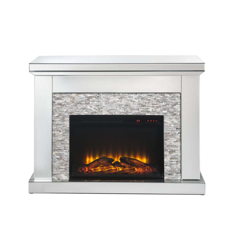 Laksha 48" Fireplace, Mirrored & Stone