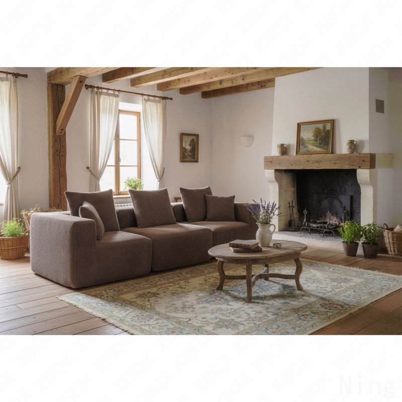 Canapé modulaire surdimensionné à assise profonde, canapé modulaire entièrement en mousse 3 pièces en tissu texturé doux, assemblage sans outil, profil bas convenant aux appartements, brun de 111 po x 37 po x 23,6 po