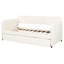 Lit de jour rembourré beige avec lit gigogne et lattes de bois, confortable, construction, gigogne simple, lit gigogne, beige, structure en contreplaqué,