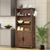 70in Tall Bookshelf 5 Tier Bookcase with Barn Doors and Adjustable Shelves, Farmhouse Book Shelf