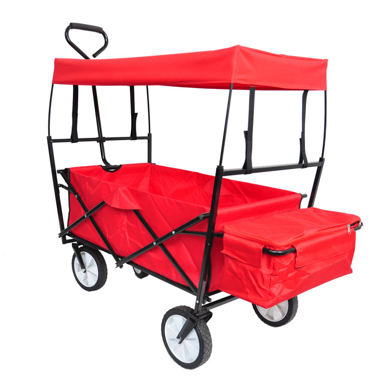 Heavy Duty Folding Portable Hand Cart with Removable Canopy, Red, 3.77' H x 4.1' W x 1.7' D