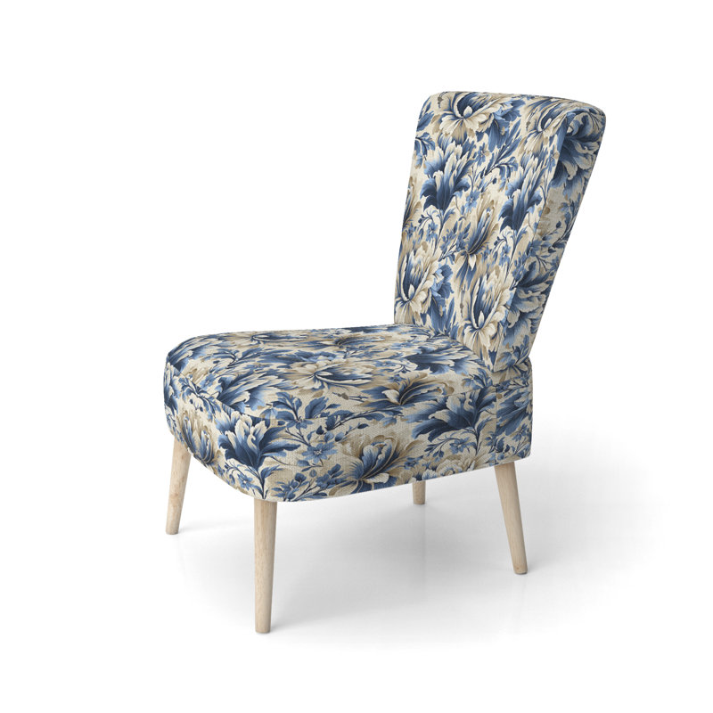 Blue Victorian Ikat Floral Harmony - Chaise d'appoint rembourrée de style campagnard, chaise d'appoint rustique à motif floral