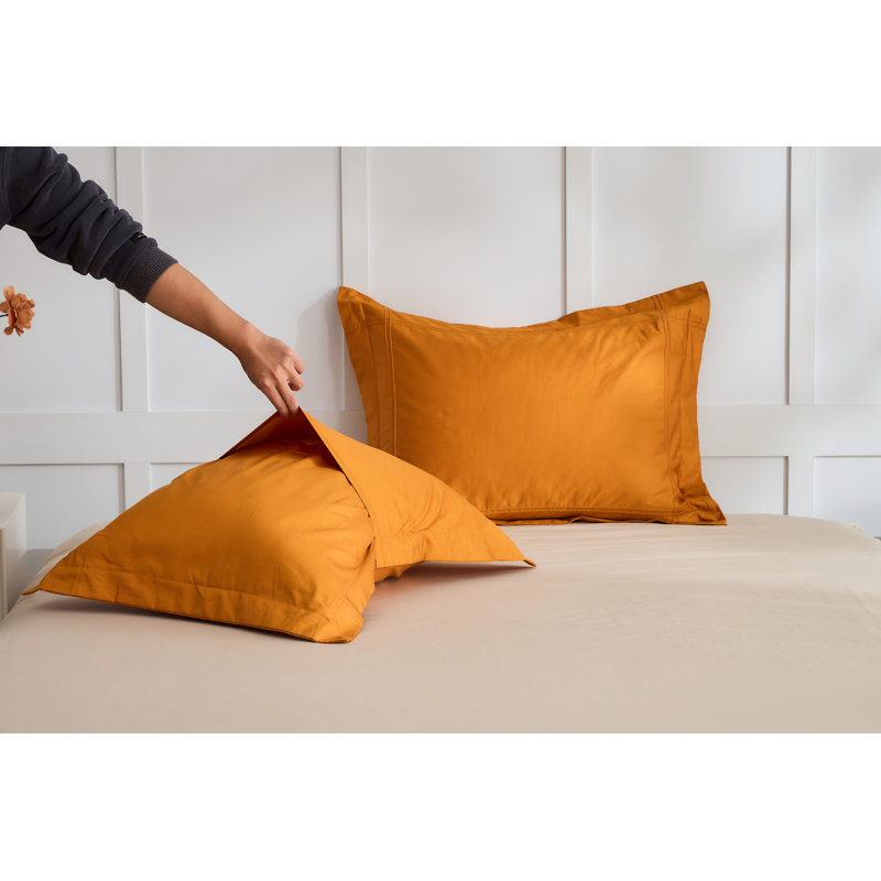 Egyptian Cotton Soft Duvet Cover Set 3Pcs Solid Color, King Duvet Cover + 2 King Shams, Orange