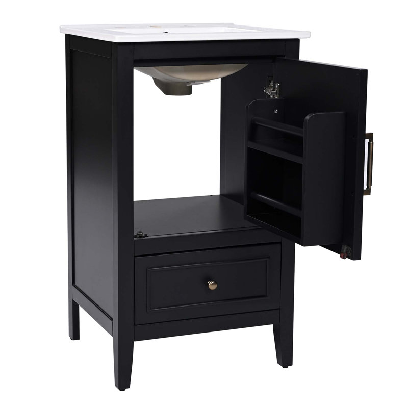 Meuble-lavabo de 20 po avec lavabo, armoire de salle de bain avec porte, tablette de porte et patins réglables, tiroir