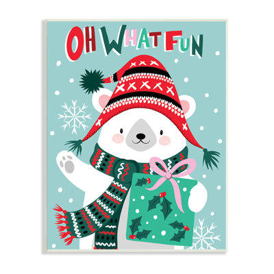 «Oh What Fun Winter Winter Bear Falling Snowflakes», estampe numérique encadrée de Jo Taylor