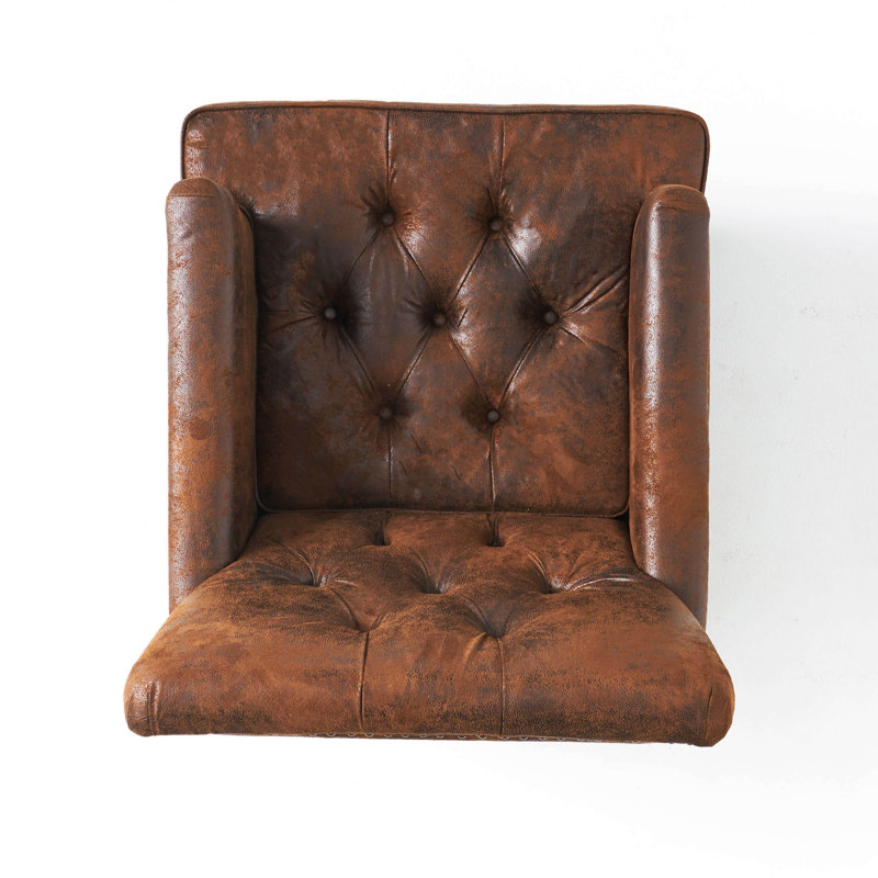 Fauteuil capitonné de 29,5 po de largeur avec garniture cloutée Cozine, Microfibre/microsuède brun