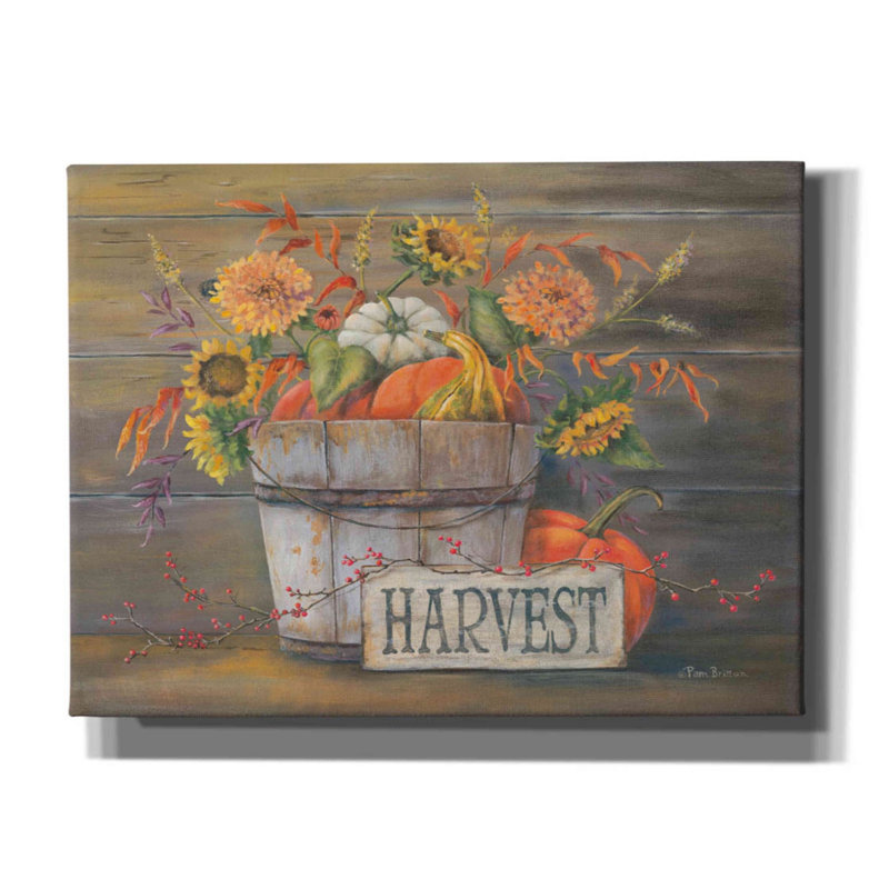 «Fall Harvest Bucket» par Pam Britton, reproduction d'art sur toile tendue, H 12 po x l 16 po x P 0,75 po