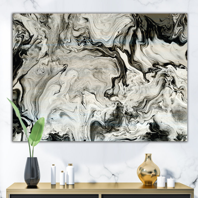 Blanc, gris et blanc peint à la main en marbre acrylique - reproduction d'art sur toile, H 36 po x l 46 po x P 1,5 po