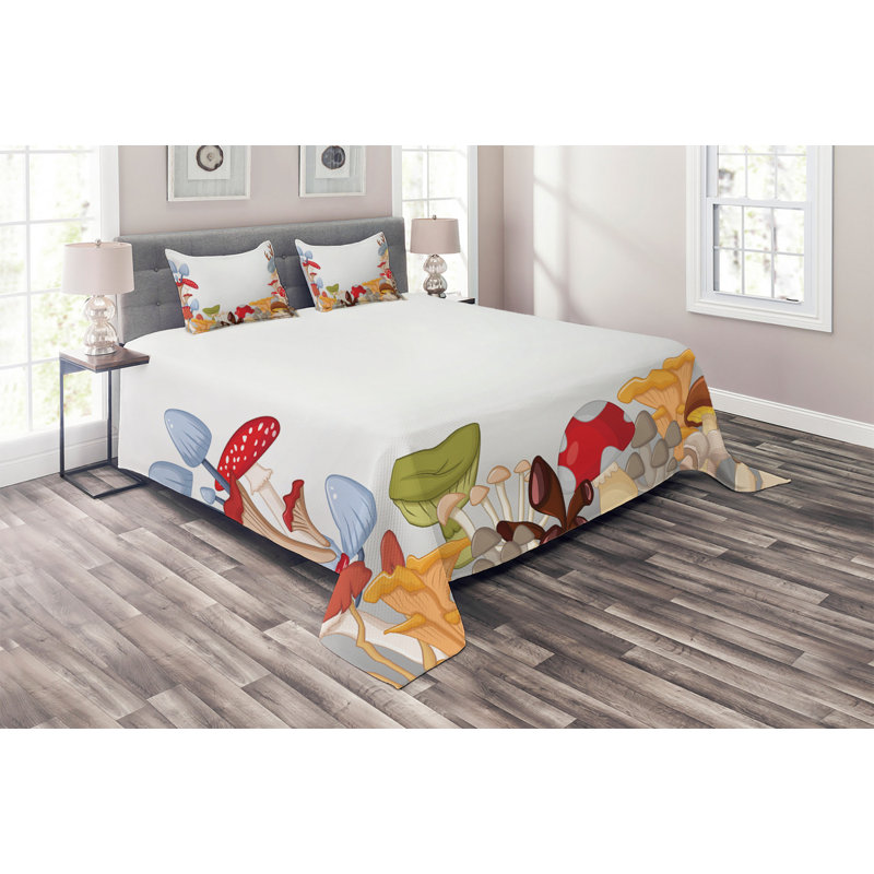 Mushroom Polyester Coverlet, King Bedspread + 2 Shams