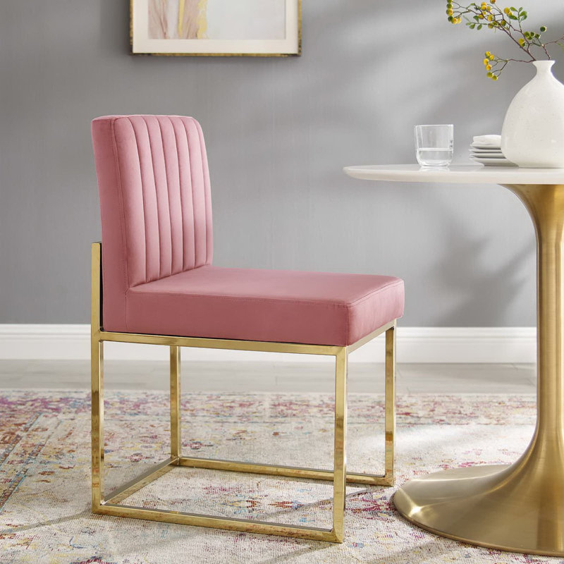 Chaise de salle à manger rembourrée en tissu Carled, Or, 1, Vieux rose
