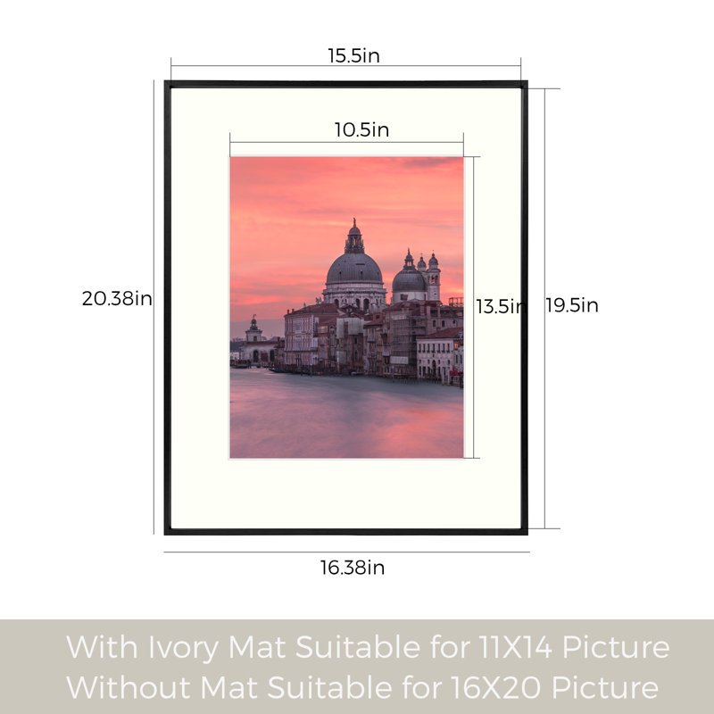 Cadre photo Aseda Matel avec passe-partout, cadre photo mural en aluminium, formats horizontal et vertical, 11 po x 14 po