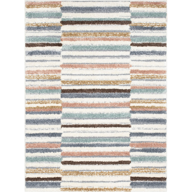 Light Blue Striped Reversible Shag Synthetic Rug 47" x 63"