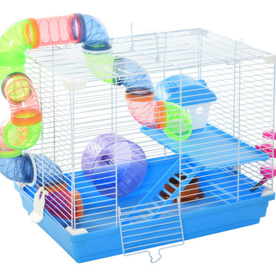 Blue 18" 2 Hamster Cozy Corner With Wheel And Water Bottle, Provide A Snug Spot For Hamsters, Mice, Stable Setup To Enjoy