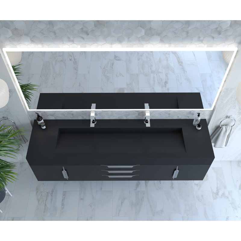 Nile 72" Wall-Mounted Single Bathroom Vanity Set, Black, Gray, Chrome