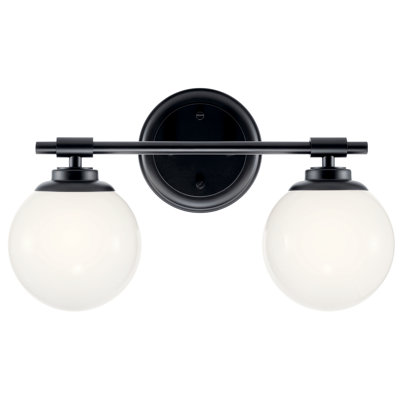 Applique murale Thorman noire à 2 lumières avec abat-jour en verre opale