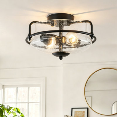 Boatner 2-Light Glass Shade Semi Flush Mount Ceiling Light