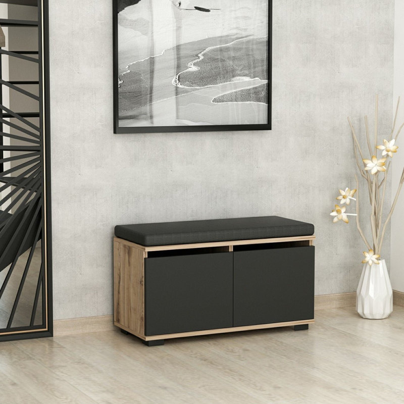 Baneen 8 Pair Shoe Storage Cabinet, Black/Walnut