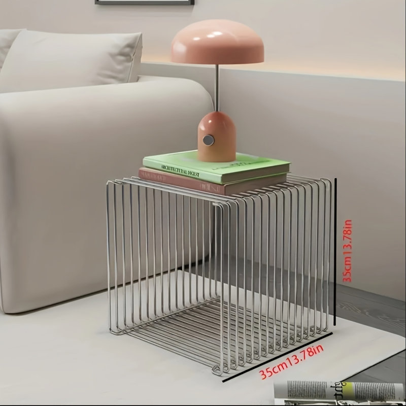 Simple Square Retro Side Table Bedside Table Coffee Table, Fashion Metal Silver Coffee Table Magazine