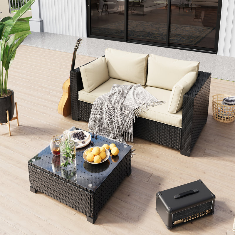 Ensemble de conversation modulaire d'extérieur en rotin avec ensemble de conversation pour 2 personnes, Beige
