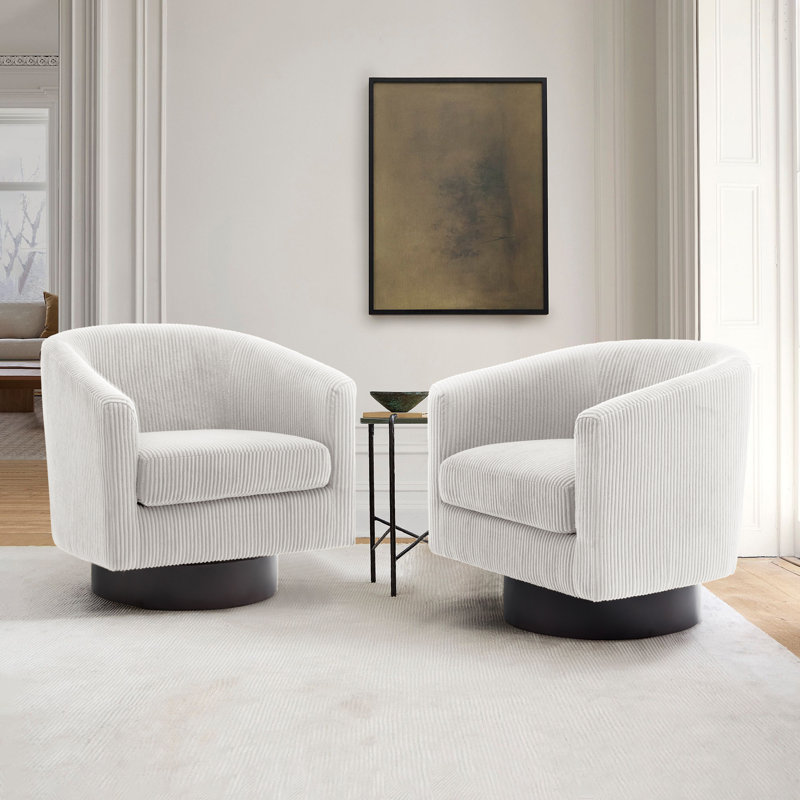 Bennett 72.1Cm Wide Swivel Barrel Chair, Beige Corduroy