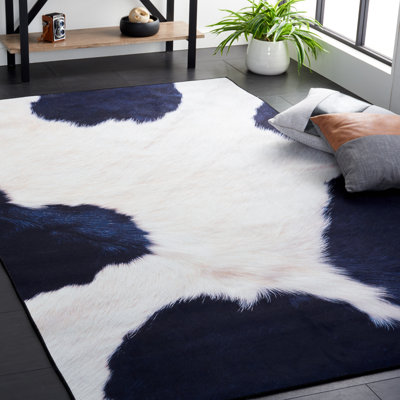 Faux Hide Atze Machine Washable Area Rug In Ivory & Blue