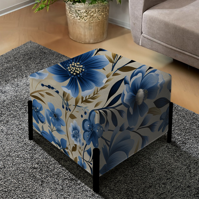Motif floral scandinave bleu - repose-pieds carré floral