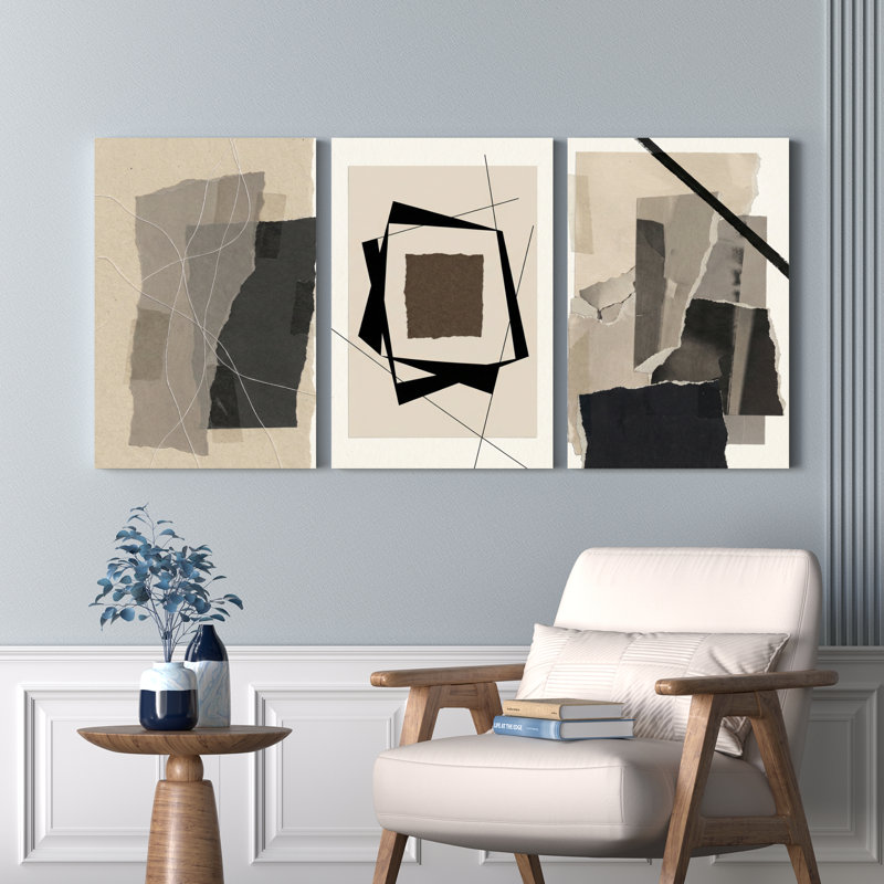Ensemble de 3 reproductions d'art abstrait sur toile à motif géométrique abstraites pour le salon, la chambre à coucher ou le bureau