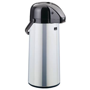 Airpot Coffee Dispenser with Easy Push Button | Stainless Steel |  Double-Wall Vacuum Insulated Thermos | Effectively Keeps Beverages Hot or  Cold
