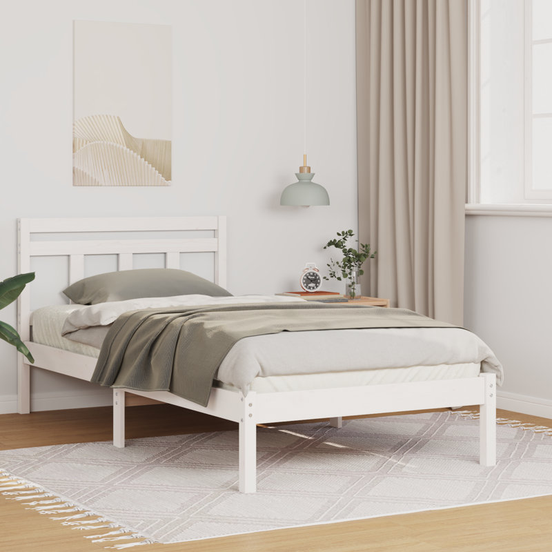  With Headboard Brown 140 X 190 Cm Solid Pine Wood, European Single (90 x 200 cm), White