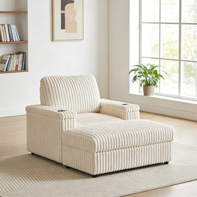Fauteuil inclinable en velours côtelé 42,5 po avec repose-pieds, porte-gobelets et coussin de dossier - Canapé moelleux à assise profonde pour le salon, la chambre à coucher ou un coin lecture