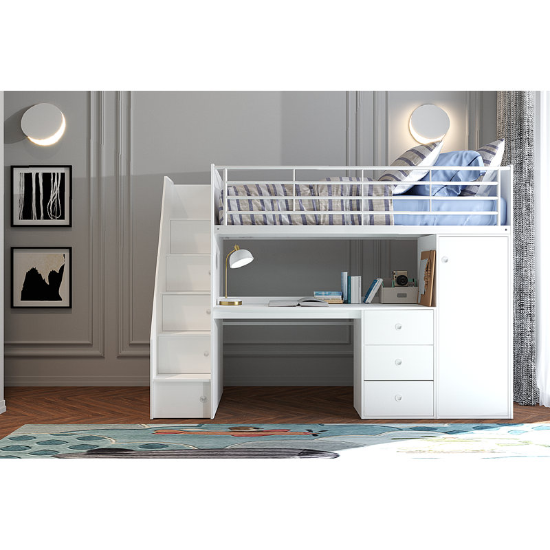 Alfreda High Sleepers with Storage Included with Desk Included, White