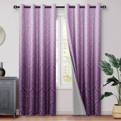 Rideaux occultant à 2 panneaux pour la chambre à coucher - Rideaux à double couche isolants et isolants à motif damassé avec œillets pour le salon, rideau de fenêtre dégradé
