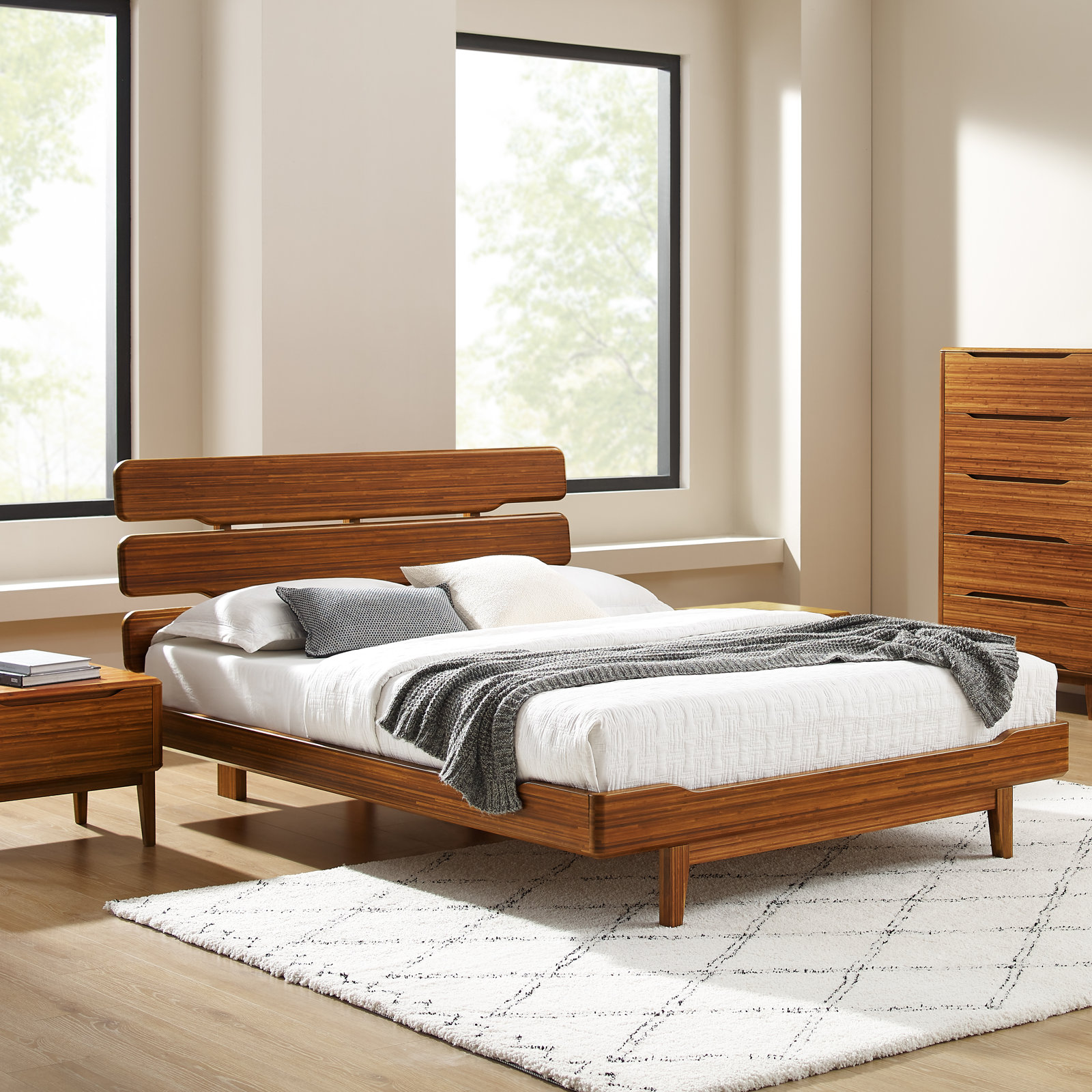 Lacey Solid Wood Slat Bed, King, Brown