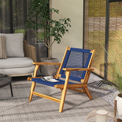 Chaise Adirondack de patio en bois d'acacia, chaise de foyer en bois moderne avec corde PP