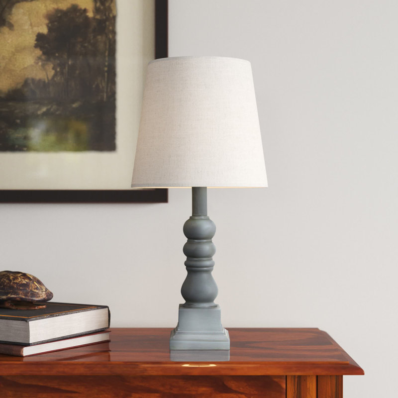Distressed White Resin Table Lamp with Linen Shade