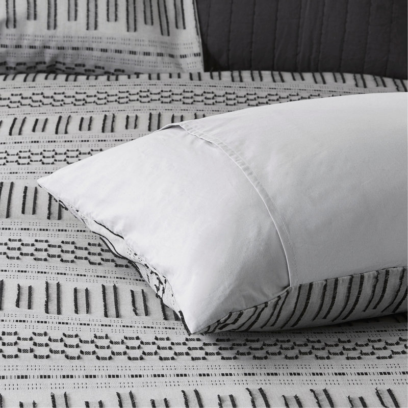 Mini ensemble de housse de couette en coton jacquard, King Duvet Cover + 2 Shams, Gris