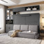 Lit escamotable double pleine grandeur avec canapé, tablettes USB et lumière, gris-1809622430-1809622418
