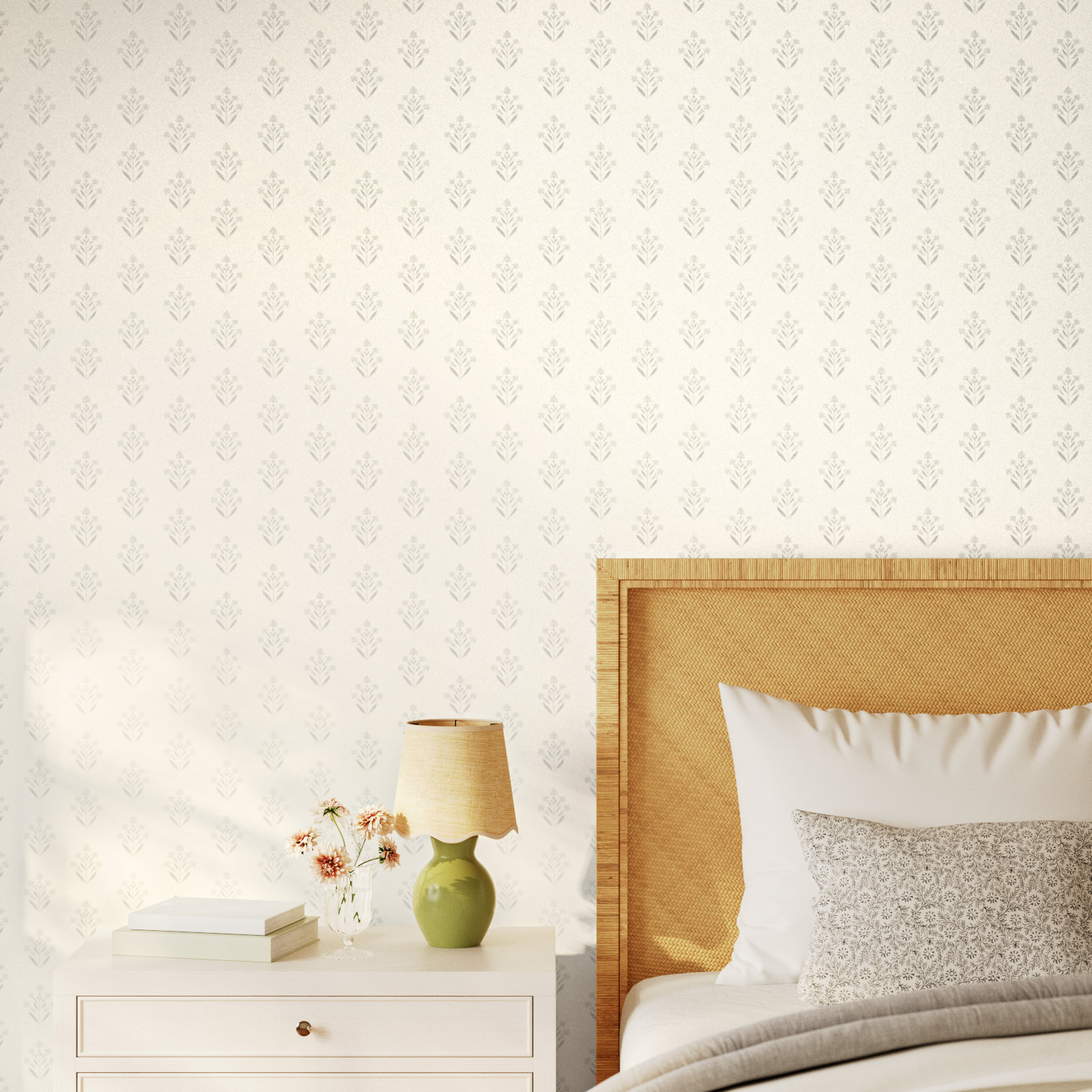 Tenny Prepasted Floral Wallpaper, Ivory