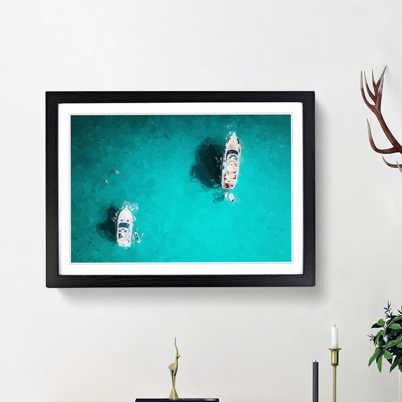 Two Yachts in Corsica in Abstract - Picture Frame Graphic Art Print, Black Framed, 36cm H x 48cm W x 2cm D
