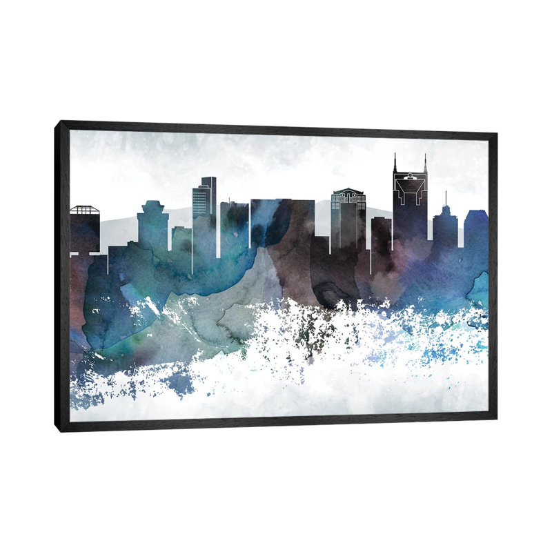 Nashville Bluish Skylines - Print on Canvas, 45.72cm H x 66.04cm W x 3.81cm D, Black Framed