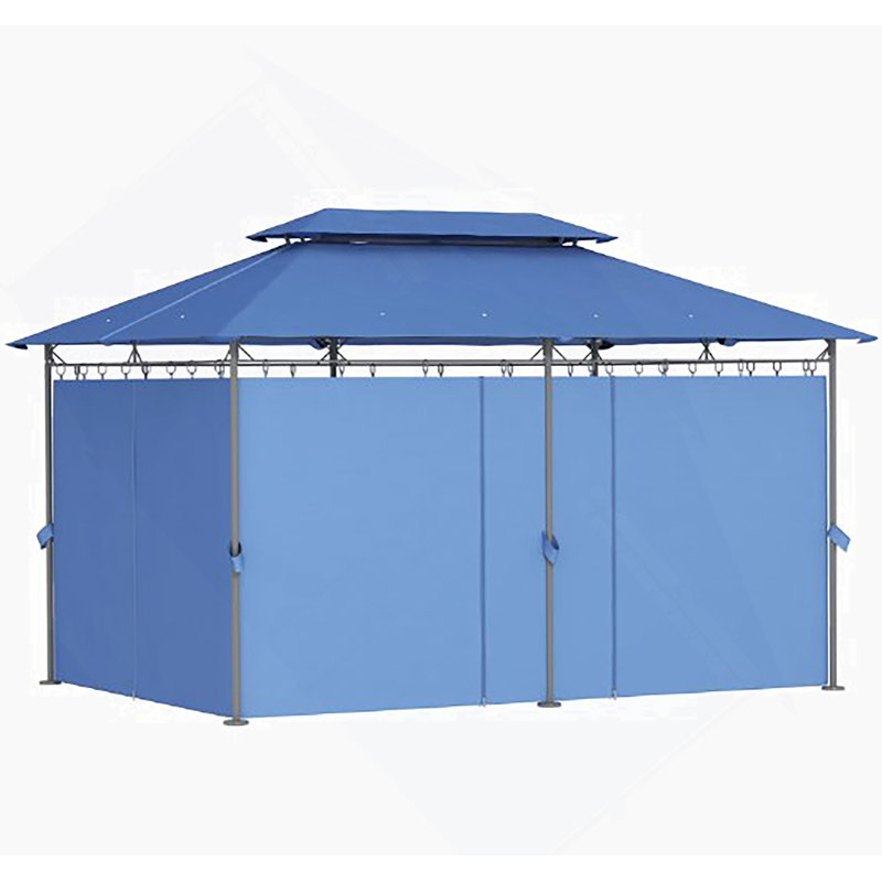 Pavillon de jardin extérieur avec rideaux, pavillon de patio à double toit, pour jardin, pelouse, cour et terrasse