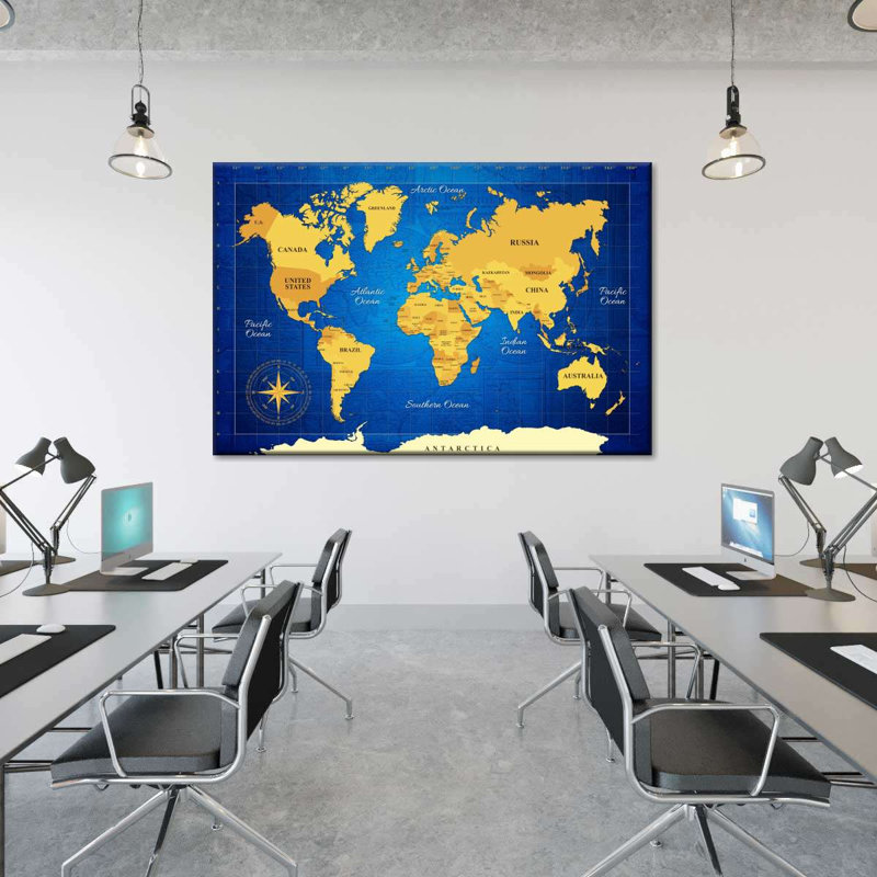 " Yellow Longitude World Map Canvas Print ", 8" H x 12" W x 1" D