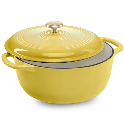 6 Quart Cast-Iron Dutch Oven, Heavy-Duty Kitchenware W/ Enamel, Side Handles - Lemon Meringue