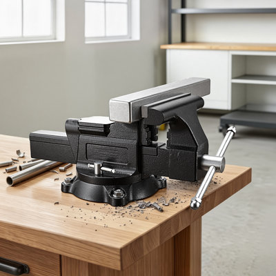 Heavy Duty Bench Vise, 10" Jaw Width, Multi-Purpose Ductile Iron Bench Vise with Anvil and 360-Degree Locking Swivel Base, 4.3" Throat Depth, 10" Max Jaw Opening, for Drilling, Pipe Cutting