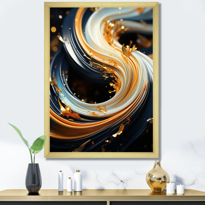 Or blanc blanc et spirale liquide ornementale noire I - reproduction sur toile